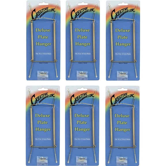 MKEUDQ-Deluxe Plate Display Hangers - Expandable Spring Style for 10-14 Inch Plates - Gold Wire with Hooks & Nails | Pack of 6