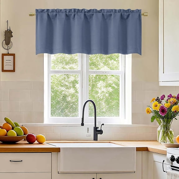 MKEUDQ-Denim Valance for Windows, Short Blackout Curtains for Bathroom/Laundry/Basement Windows with Rod Pocket, Thermal Insulated Solid Curtain Valance, Each 60Wx18L Inches, 1 Piece