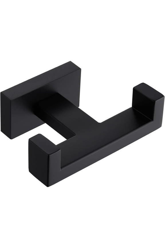 -Double Robe Towel Hook, 304 Stainless Steel Square Dual Coat Hook, Utility Bath Kitchen Storage Hanger Holder, Matte Black
