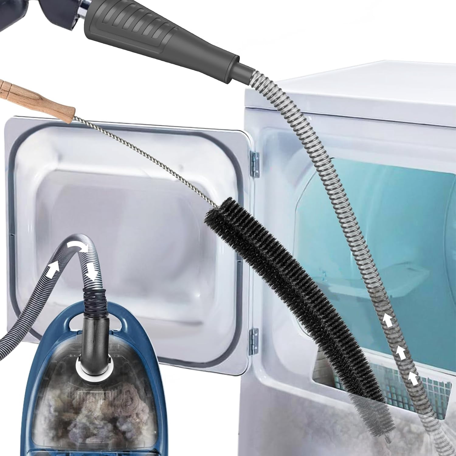 MKEUDQ-Dryer Vent Cleaner Kit Dryer Lint Vac Attachment with Brush, Lint Remover, Dryer Vent Vacuum Hose Cleaning Tools, Black