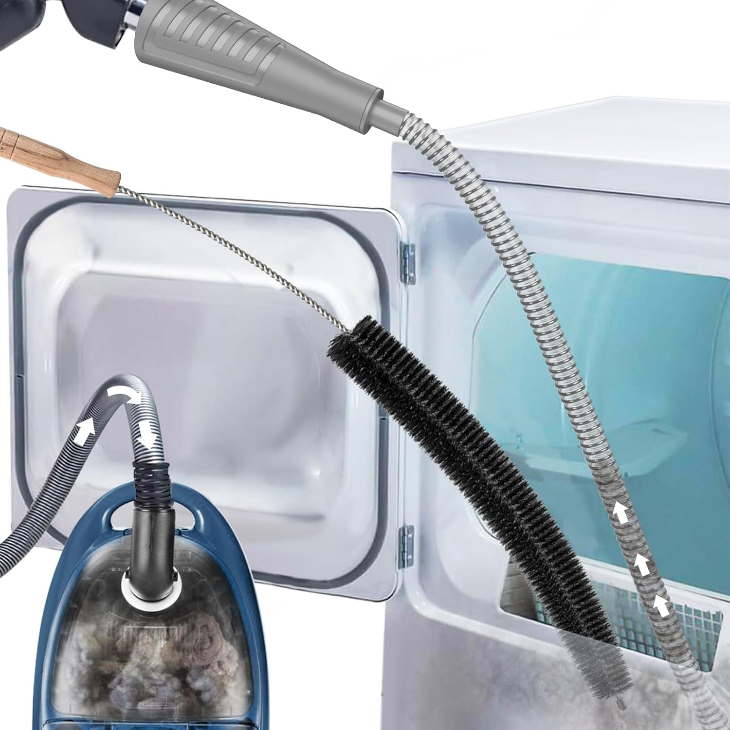 MKEUDQ-Dryer Vent Cleaner Kit Dryer Lint Vac Attachment with Brush, Lint Remover, Dryer Vent Vacuum Hose Cleaning Tools, Grey