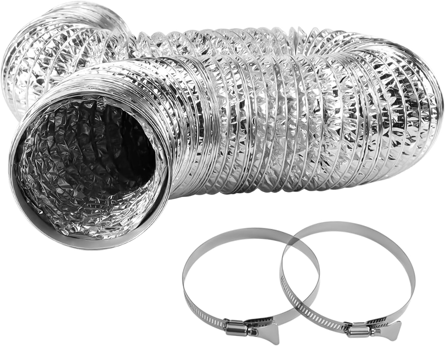 MKEUDQ-Dryer Vent Hose-4 inch Ducting Vent Hose Flexible Aluminum Foil Non-Insulated (4 inch 6 feet) with 2 Clamps