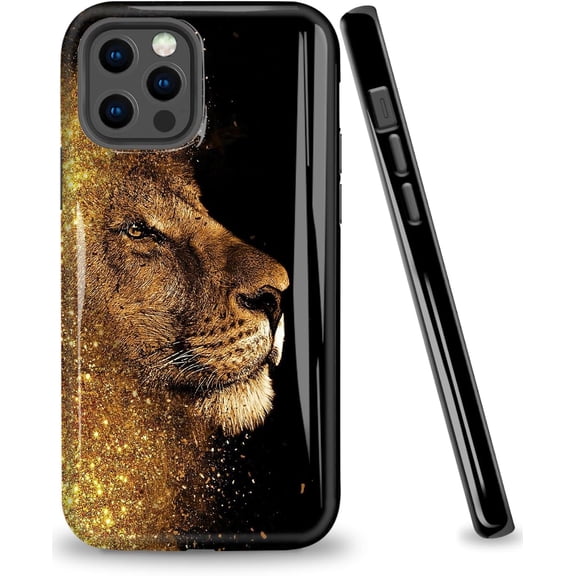 MKEUDQ-Dual Guard for iPhone 15 5G Case, Dual-Layer Hard Shell + Silicone Cover 2 in 1- Shockproof Protective Phone Case,Lion