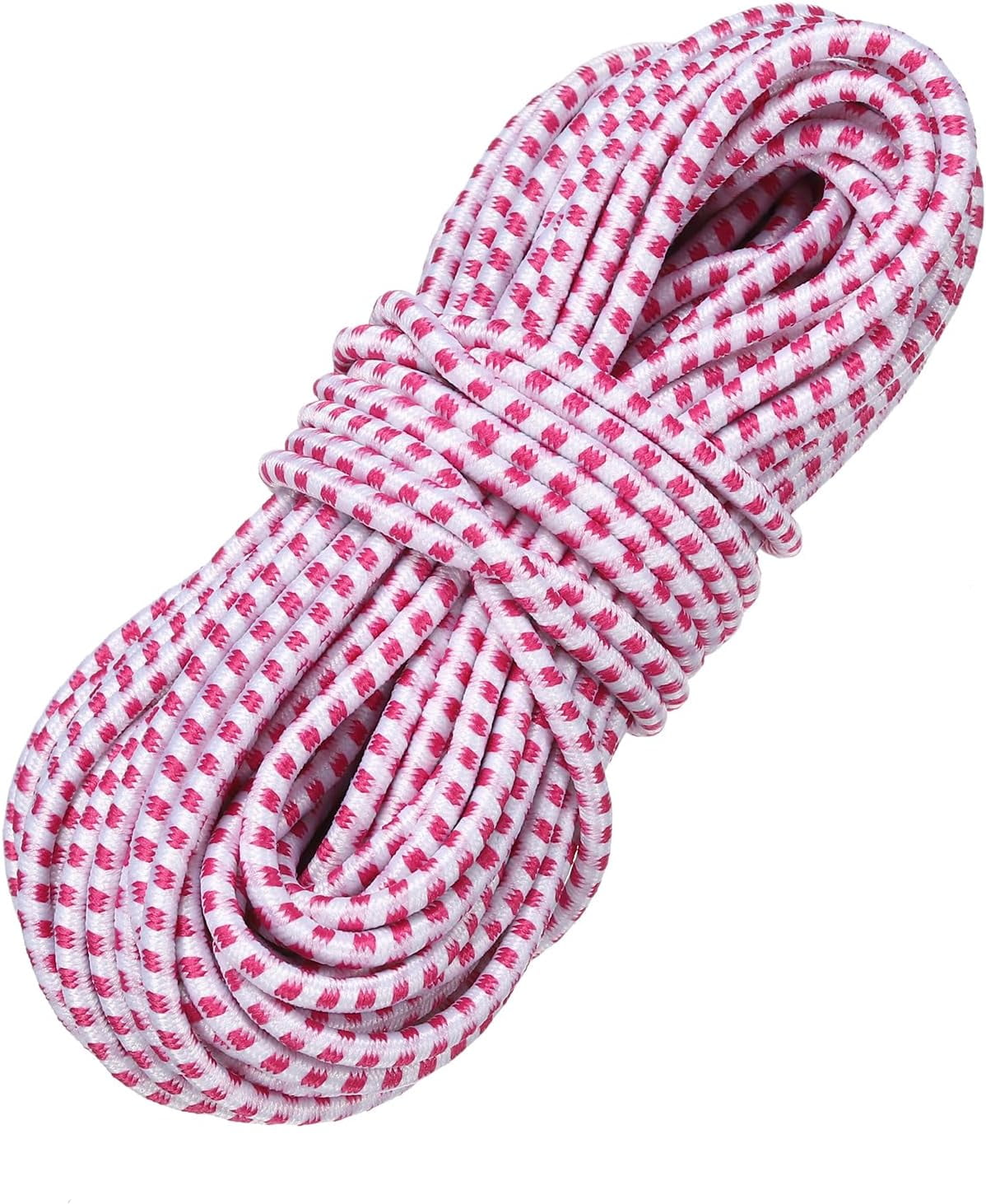 MKEUDQ-Elastic Bungee Cord, 1/8" x 32' Heavy Duty Polyester Bungee Shock Cords Kayak Stretch String Rope for Kayak Strap Tarp Tie Boating Tent Camping DIY Craft, White-Red