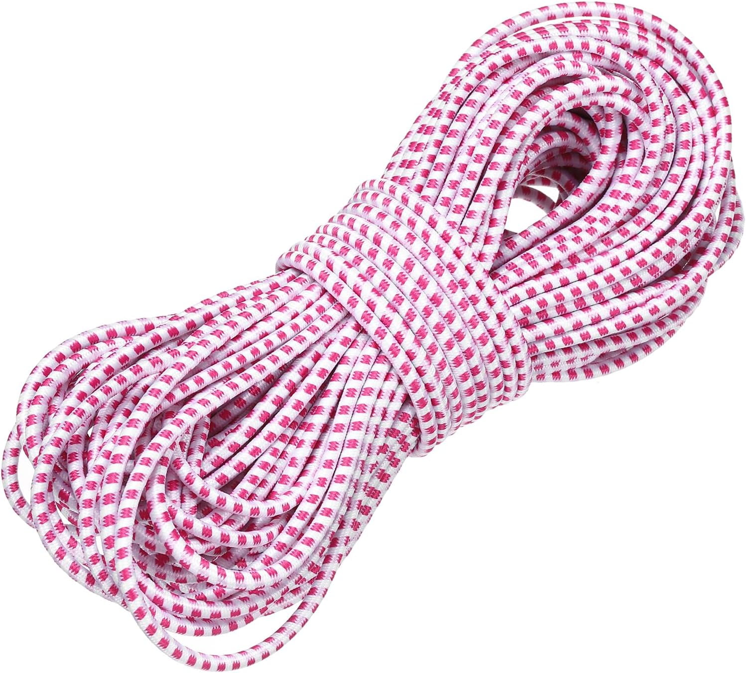MKEUDQ-Elastic Bungee Cord, 1/8" x 49' Heavy Duty Polyester Bungee Shock Cords Kayak Stretch String Rope for Kayak Strap Tarp Tie Boating Tent Camping DIY Craft, White-Red