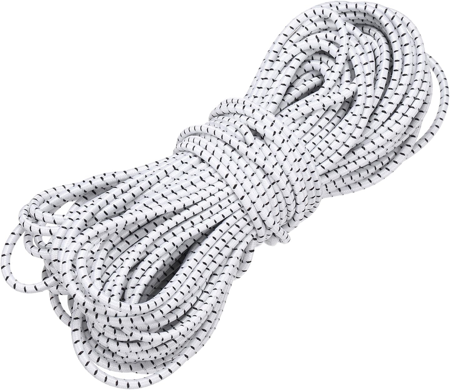 MKEUDQ-Elastic Bungee Cord, 1/8" x 49' Heavy Duty Polyester Bungee Shock Cords Kayak Stretch String Rope for Kayak Strap Tarp Tie Boating Tent Camping DIY Craft, White-Black