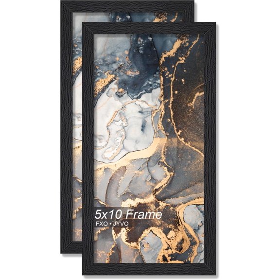 MKEUDQ-Engineered Wood 5x10 Picture Frame Set of 2, Black Frame for 5 x 10 Inch Picture Poster Photo, Light Weight 5 by 10 Frame with Wood-grain for Wall - 2 Pack/Black/5"x10"