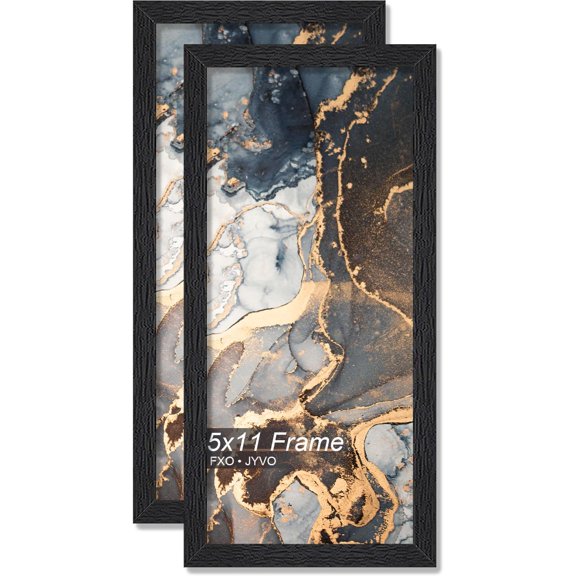MKEUDQ-Engineered Wood 5x11 Picture Frame Set of 2, Black Frame for 5 x 11 Inch Picture Poster Photo, Light Weight 5 by 11 Frame with Wood-grain for Wall - 2 Pack/Black/5"x11"