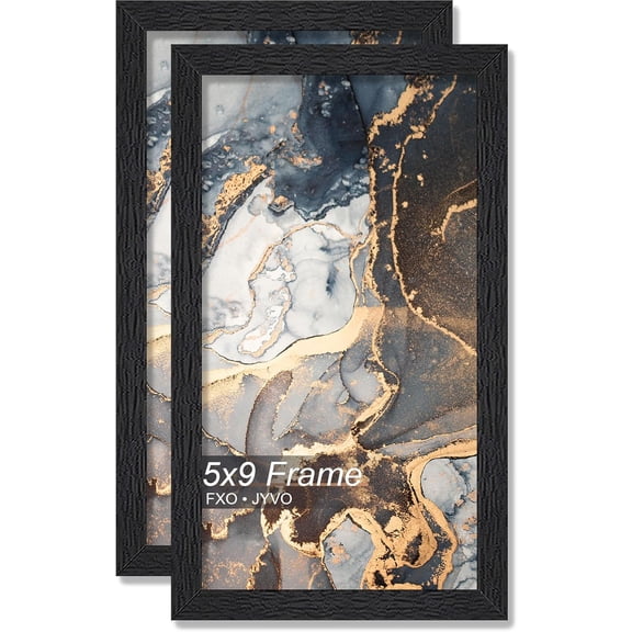 MKEUDQ-Engineered Wood 5x9 Picture Frame Set of 2, Black Frame for 5 x 9 Inch Picture Poster Photo, Light Weight 5 by 9 Frame with Wood-grain for Wall - 2 Pack/Black/5"x9"