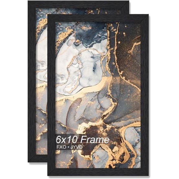 MKEUDQ-Engineered Wood 6x10 Picture Frame Set of 2, Black Frame for 6 x 10 Inch Picture Poster Photo, Light Weight 6 by 10 Frame with Wood-grain for Wall - 2 Pack/Black/6"x10"