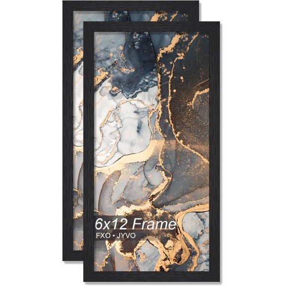 MKEUDQ-Engineered Wood 6x12 Picture Frame Set of 2, Black Frame for 6 x 12 Inch Picture Poster Photo, Light Weight 6 by 12 Frame with Wood-grain for Wall - 2 Pack/Black/6"x12"