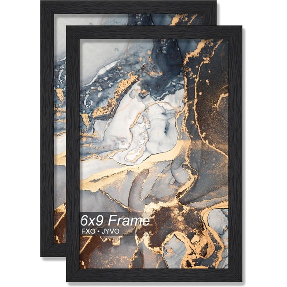 MKEUDQ-Engineered Wood 6x9 Picture Frame Set of 2, Black Frame for 6 x 9 Inch Picture Poster Photo, Light Weight 6 by 9 Frame with Wood-grain for Wall - 2 Pack/Black/6"x9"