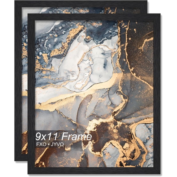MKEUDQ-Engineered Wood 9x11 Picture Frame Set of 2, Black Frame for 9 x 11 Inch Picture Poster Photo, Light Weight 9 by 11 Frame with Wood-grain for Wall - 2 Pack/Black/9"x11"