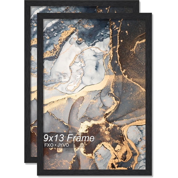 MKEUDQ-Engineered Wood 9x13 Picture Frame Set of 2, Black Frame for 9 x 13 Inch Picture Poster Photo, Light Weight 9 by 13 Frame with Wood-grain for Wall - 2 Pack/Black/9"x13"