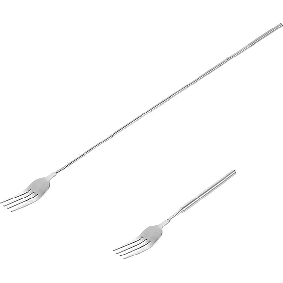 MKEUDQ-Extendable Fork, Telescoping Fork, Extended Stainless Steel Retractable Long Extending for Eating Dinner Fruit Dessert BBQ 8.7 to 25.4 Inch (1 pcs)