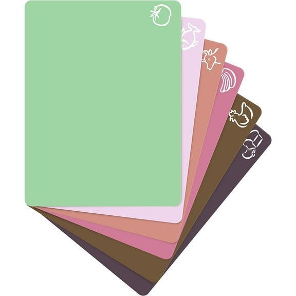 MKEUDQ-Extra Thick Pastel Flexible Plastic Cutting Board Mats with Food Icons & EZ-Grip Waffle Back, (Set of 6) Dishwasher Safe. Cutting Boards for Kitchen, Cutting Mat, Plastic Cutting Boards