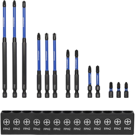 MKEUDQ-FPH2 Magnetic S2 ECX Bit,Phillips Pozidriv Slotted Bits,Impact Screwdriver Bit Set,13PCS Electrician's Drill Bit Tools with Bit Holder,S2 Steel,Laser Size Marking,25mm/50mm/75mm/100mm/150mm