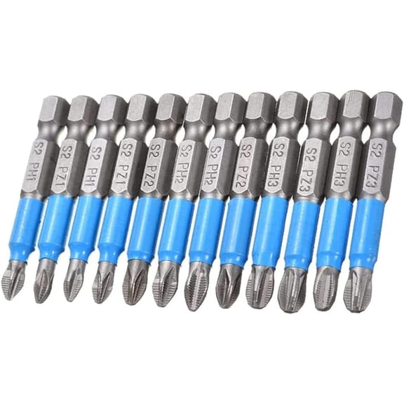 MKEUDQ-Fixinus 12 Pieces Magnetic Phillips & Pozidriv Screwdriver Bit Set, 1/4 Inch Hex Shank Anti Slip Drill Bits PH1, PH2, PH3, PZ1, PZ2, PZ3-50 mm Length