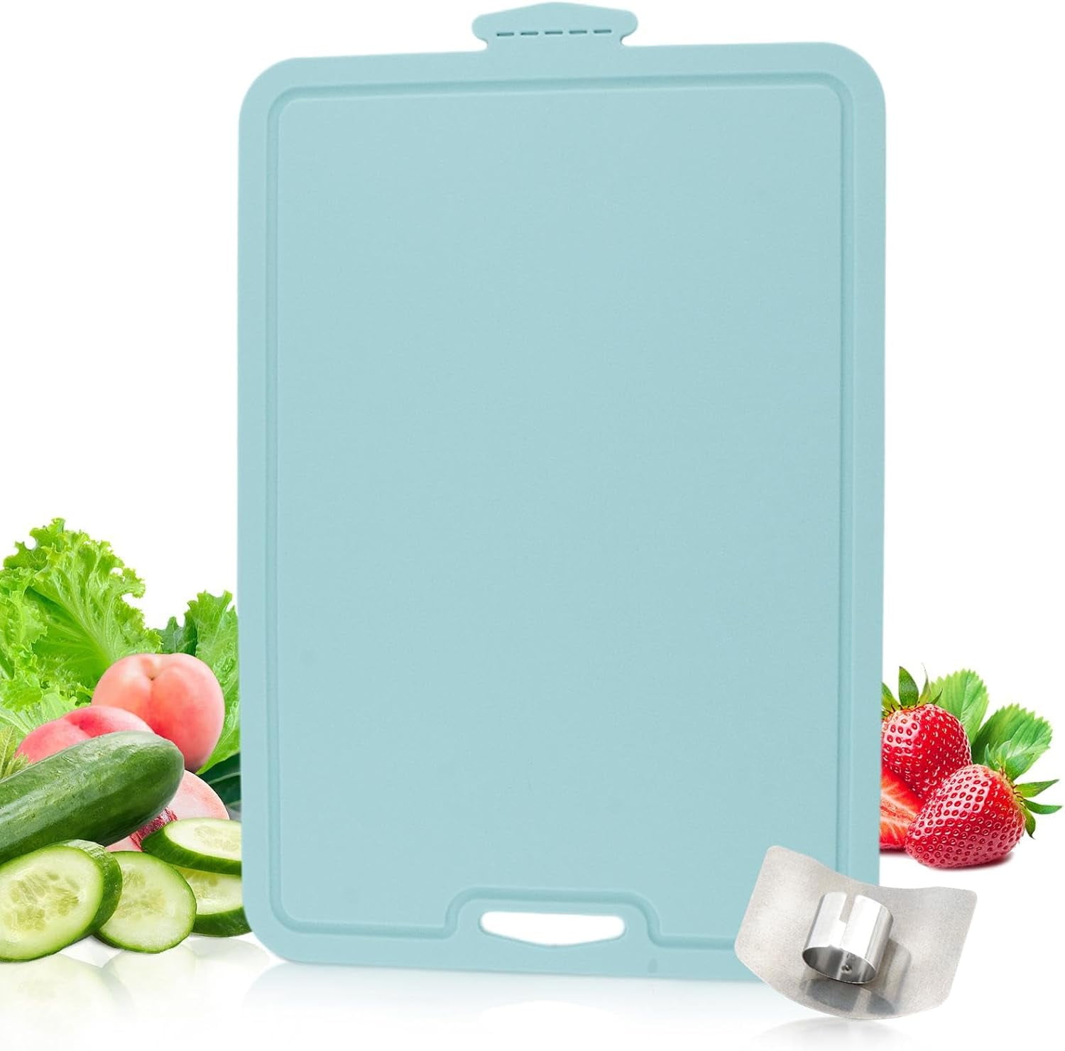 MKEUDQ-Flexible Cutting Board, With Finger Guard Silicone Cutting Board Non Slip Cutting Mat Foldable Chopping Board Mat for Meat and Vegetables(Blue)