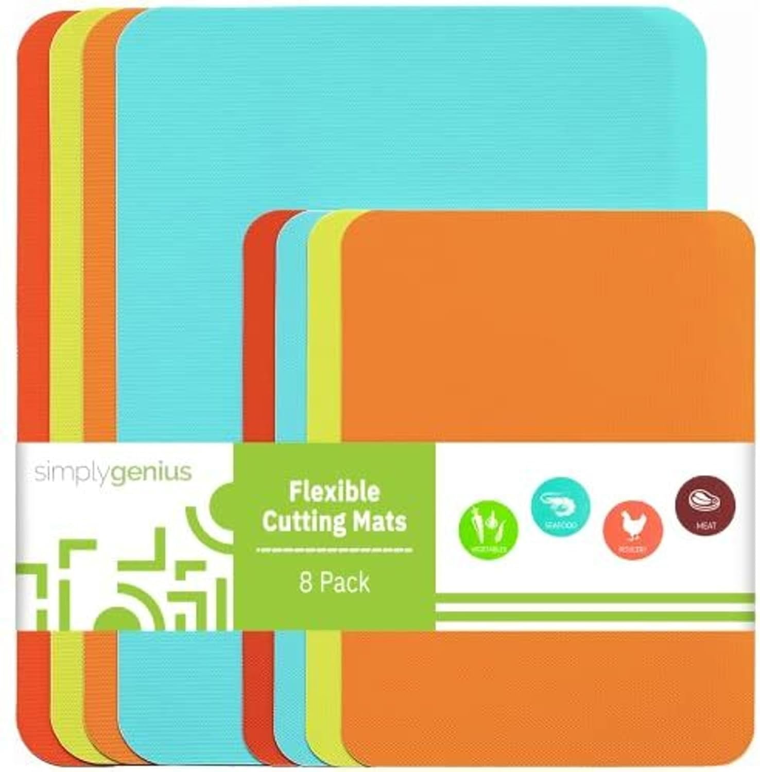 MKEUDQ-Flexible Cutting Board Mats - Plastic Cutting Mats for Kitchen Prep - Color-Coded Chopping Board Set - Dishwasher-Safe Thin Flexible Mats - Pack of 8, 4 Large & 4 Small
