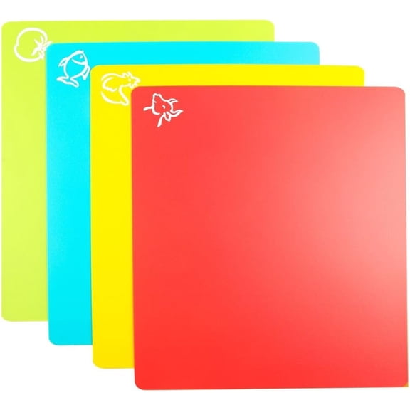 MKEUDQ-Flexible Cutting Board mats, Plastic Cutting Boards for Kitchen Cooking, Cutting board sheets for Meat and Vegetables, Dishwasher Safe Set of 4Pcs