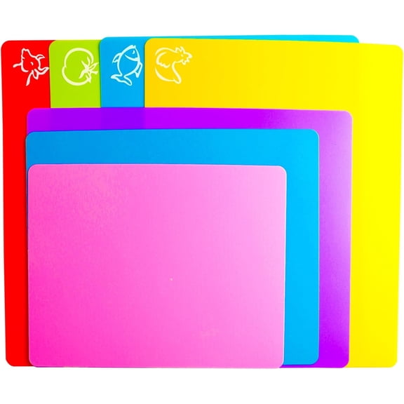 MKEUDQ-Flexible Cutting Board mats, Plastic Cutting Boards for Kitchen Cooking, Cutting board sheets for Meat and Vegetables, Dishwasher Safe Set of 7Pcs