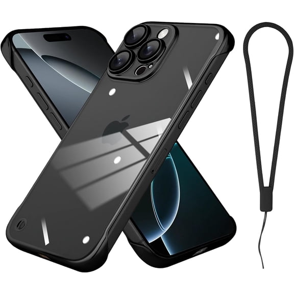MKEUDQ-Frameless Phone case Compatible with iPhone 16 Pro Max Case Transparent Electroplated Black Frameless Design with Camera Lens Protection case