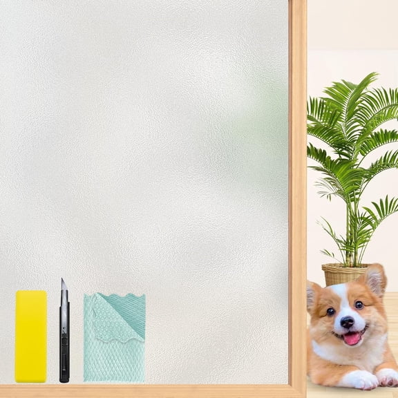 MKEUDQ-Frosted Glass Window Film, Non-Adhesive Renter Friendly Window Cling, Heat Controls Opaque Window Film for Glass, Shower, Bathroom, Garage, Bedroom,17.7 inch x 78.7 inch