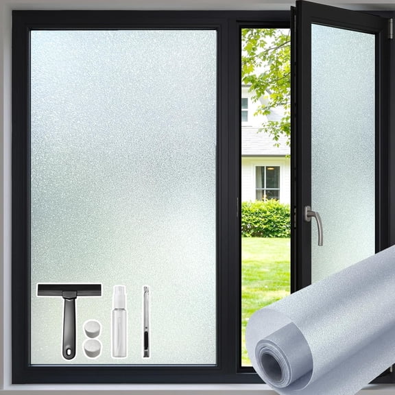 MKEUDQ-Frosted Glass Window Privacy Film, Bathroom Window Privacy Film for Glass door, Easy to Install, Renter Friendly, Static Cling No Glue Removable Reusable Anti-UV Heat Blocking 17.4 by 78.7inch