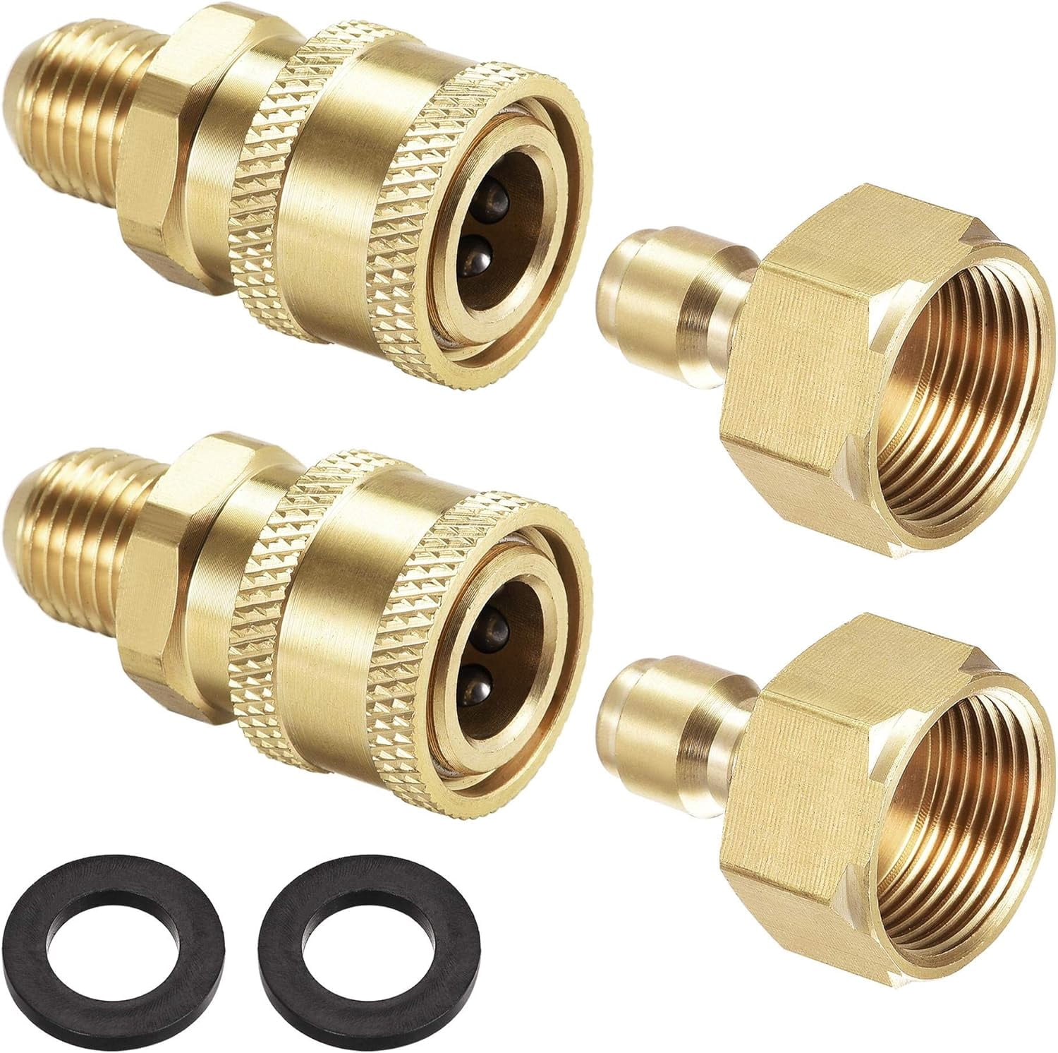 MKEUDQ-Garden Hose Brass Quick Connect Set Fittings M14x1.5 Male & M22 Female Thread Water Hose Connectors Pressure Washer Adapters, 2 Sets