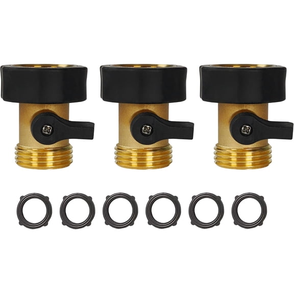 MKEUDQ-Garden Hose Shut Off Valve, 3 Pack Heavy Duty 3/4 Inch Solid Garden Hose Shut Off Valve with 6 Extra Rubber Washers