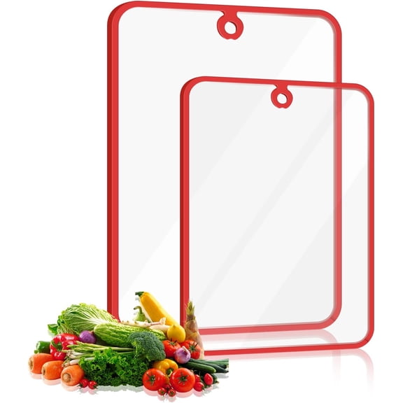 MKEUDQ-Glass Cutting Board,Tempered Glass Cutting Board for Kitchen Counter,Chopping Board with Non-Slip Edges,Hanging Hole,Scratch Resistant,Heat Resistant,15x10 & 12x8 2PCS