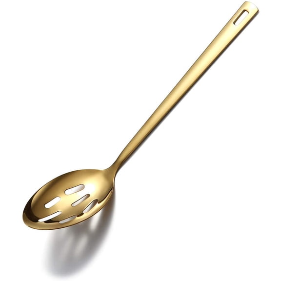 MKEUDQ-Gold Cooking Spoon, Stainless Steel Slotted Serving Spoon Titanium Gold Plating, Kitchen Basting Spoon For Cooking, Dishwasher Safe, Easy to Clean