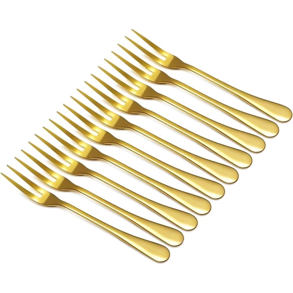 MKEUDQ-Gold Crab Stainless Steel Forks,Escargot Fork 2 Prong Tasting Appetizer Forks Portable Cocktail Salad Fruit Forks for Party Travel,Set of 10, 5 Inches (10 Pcs)