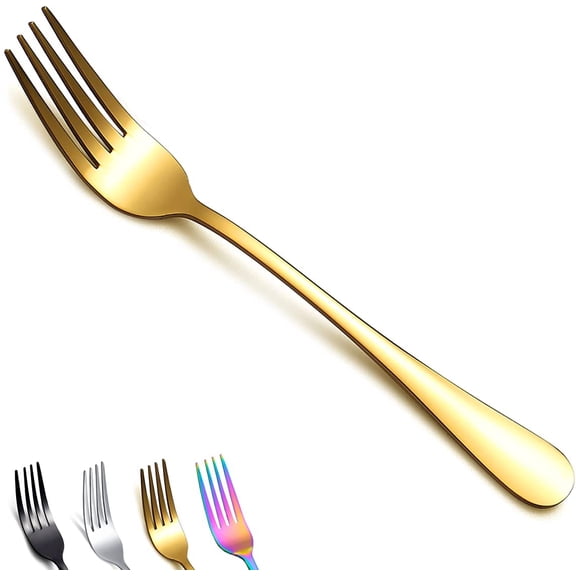 MKEUDQ-Gold Dinner Forks of 4, 7.9" Stainless Steel Titanium Shiny Gold Plating Fork Set, Forks And Spoons Silverware, Golden Table Forks Set Sturdy And Dishwasher Safe