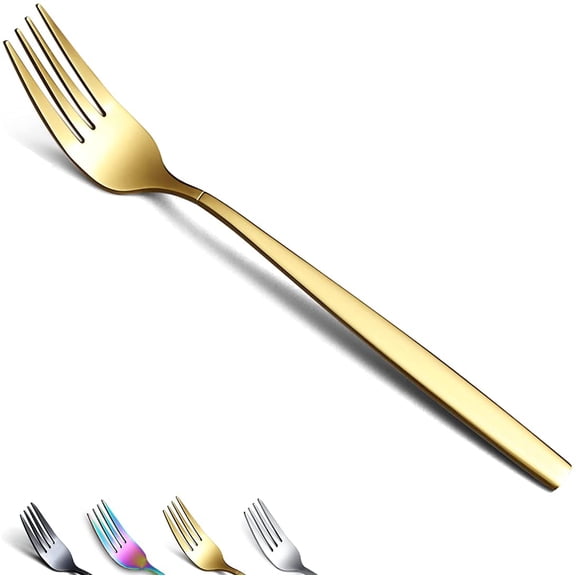 MKEUDQ-Gold Dinner Forks of 4, Stainless Steel Titanium Golden Plating Fork Set, Forks And Spoons Silverware, Spoons And Forks Set