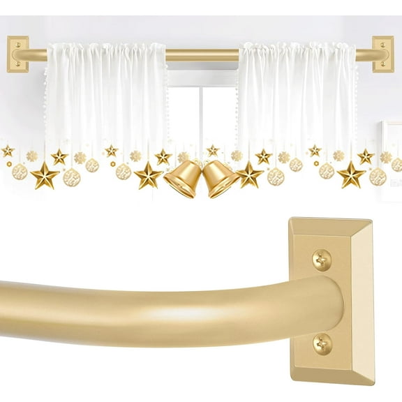 MKEUDQ-Gold Wrap Around Curtain Rods 66 to 120 Inch:Blackout Adjustable Window Curtain Rod,Room Darkening Heavy Duty Curved French Metal Single Drapery Rods for Bedroom Kitchen Easy Install,Brass Gol