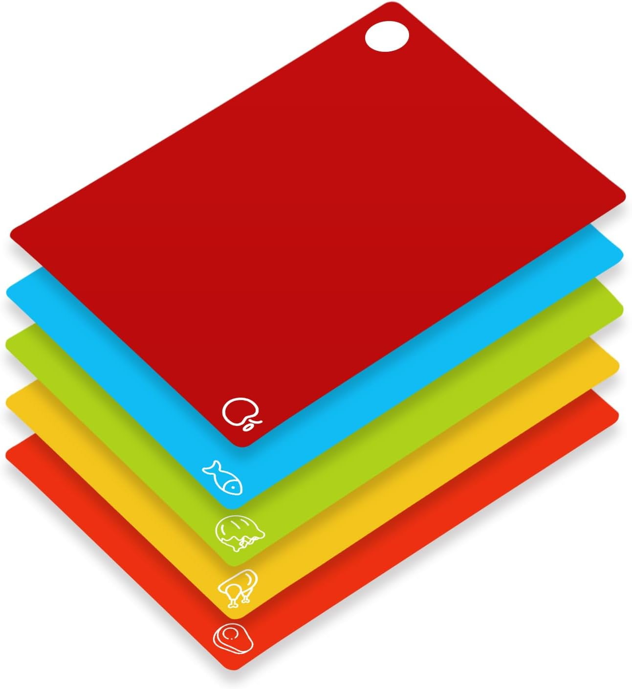 MKEUDQ-GoodLuck 5 Pieces Flexible Cutting Boards with Hanging Hole, BPA Free Plastic Cutting Boards for Kitchen, Non Slip Cutting Mat for Meat and Vegetables