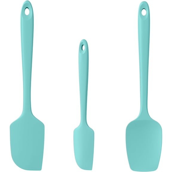 MKEUDQ-Heat Resistant Silicone Spatula Set of 3, 600F High Temp Baking Scraper Cooking Utensils Non-Stick BPA-Free for Seamless Mixing, Folding, Scraping with Rubber Kitchen Essentials (Aqua Sky)