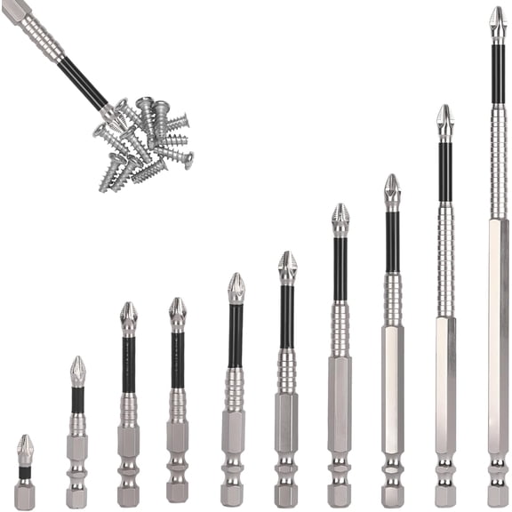 MKEUDQ-High Magnetic Screwdriver Drill Bit Set, 10pcs Impact Resistant Non Slip Bit, Anti-Slip Magnetic Electric Screwdriver Set