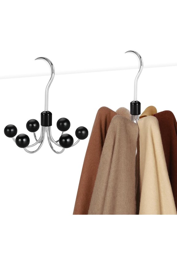 -Hoodie Hangers 2-Pack with 6 Wood Balls, 360Swivel Purse Hanger, Scarf Hanger, Closet Hooks, Handbag Organizer, Bra Hanger, Accessory Organizers for Scarf, Tanktop, Hat, Hoodie CT43B