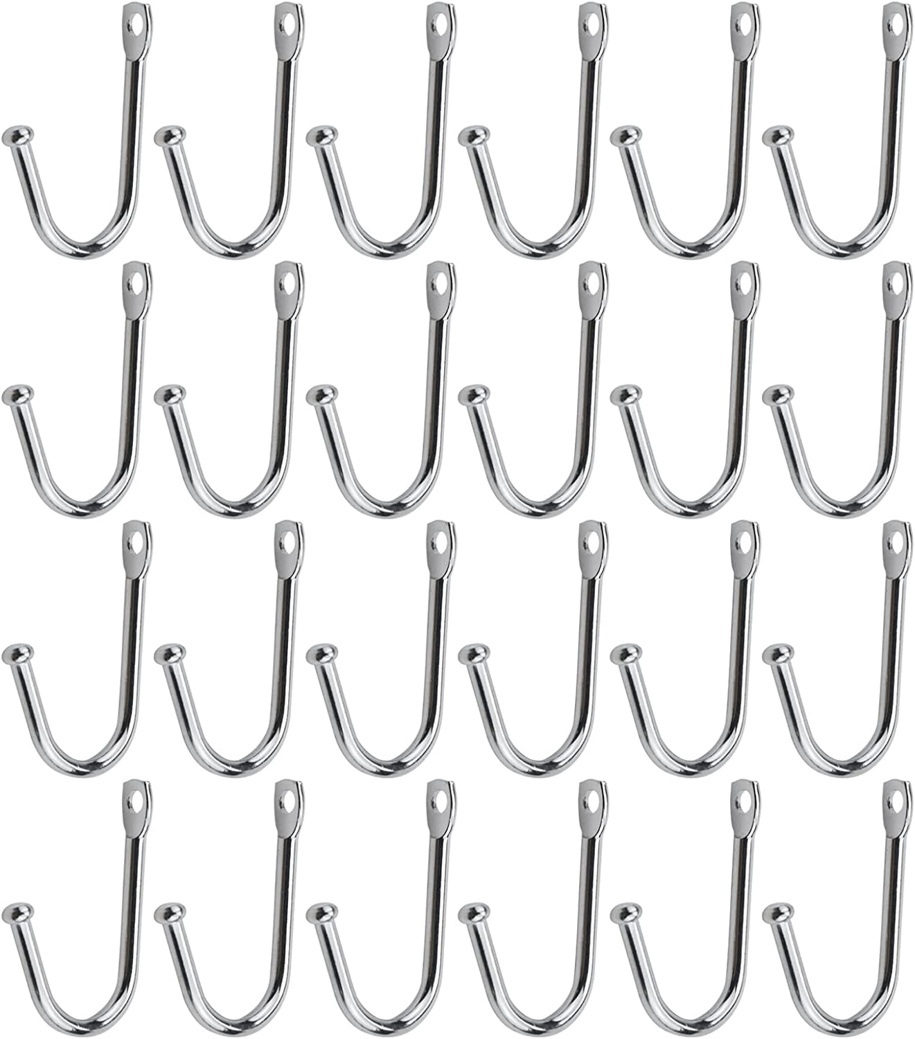MKEUDQ-Household Metal J Shaped Wall Door Key Coat Bag Hanger Hook Silver Tone Pack of 24