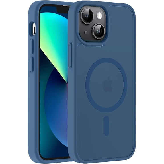MKEUDQ-Hualele Magnetic for iPhone 14 Case & iPhone 13 Case,Compatible with MagSafe, Military Grade Dropproof Translucent Matte Hard Back Soft Edge Slim Phone Case iPhone 13/14,Sapphire Blue