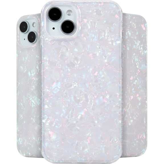 MKEUDQ-Hue - for iPhone 15 Plus Case - White Pearl Tort [10FT Drop Protection] - Shockproof Cover with Color Changing Effect | Cute and Unique for Women, Girls and Men (2023)