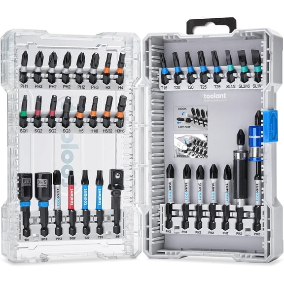 MKEUDQ-Impact Driver Bit Set, Magnetic Screwdriver Bit Set, 1/4'' Hex S2 Steel Impact Driver Bit Set with Storage Box, 40-Piece