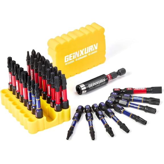 MKEUDQ-Impact Screwdriver Bits Set, 33 Pieces 2Multi Head Magnetic S2 Steel Driver Bits PH/SQ/Torx/Slotted/Security Torx With Yellow Soft Base