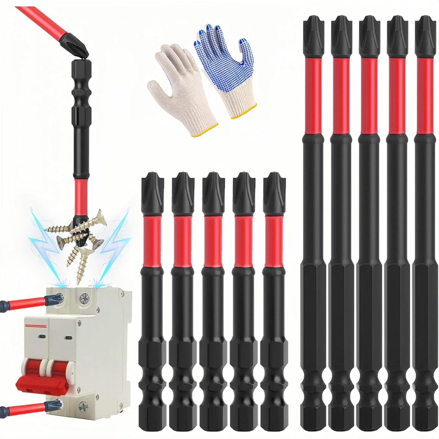 MKEUDQ-Impact Screwdriver drill Bit Set,1/4 Inch Hex Shank Anti-Slip with Electric Screwdriver Set for Electric Drill,Driver,10pcs high-magnetic screwdriver drill bit set for Diy & Professional Use