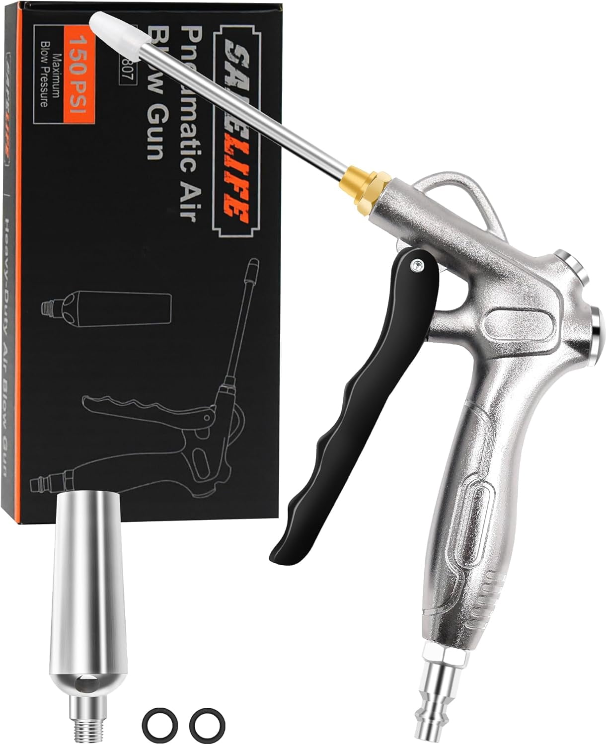 MKEUDQ-Industrial Air Blow Gun with Extension, Pneumatic Air Compressor Accessory Tool Dust Cleaning and Blower Gun High Flow