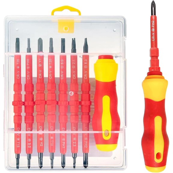 MKEUDQ-Insulated Electrician Screwdriver Set - 14 in 1 Magnetic Screwdriver Tool Kit Electrical Multifunctional Interchangeable CR-V Screwdrivers with Soft-Grip Screw Drivers