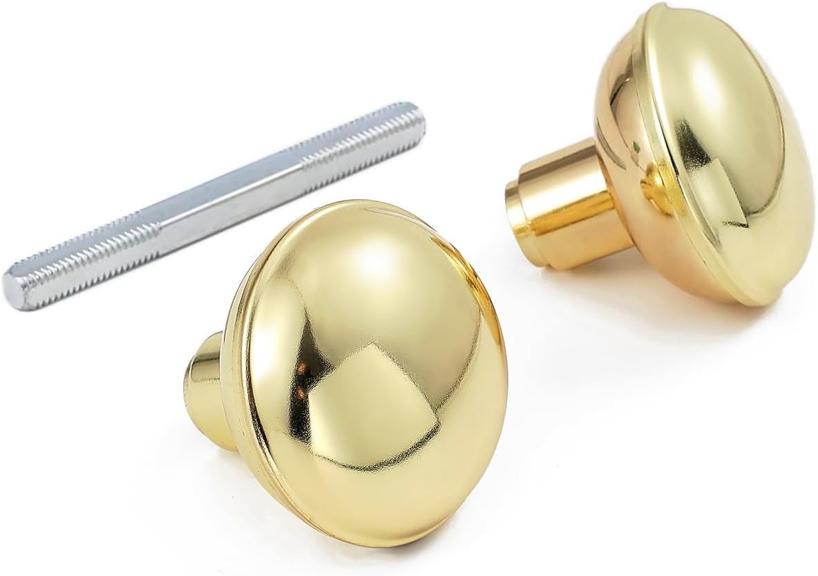 MKEUDQ-Intieror Gold Door Knob Set with Spindle, Old Style Door Knobs Replacement Set for Mortise Lock Interior Doors, Polished Brass